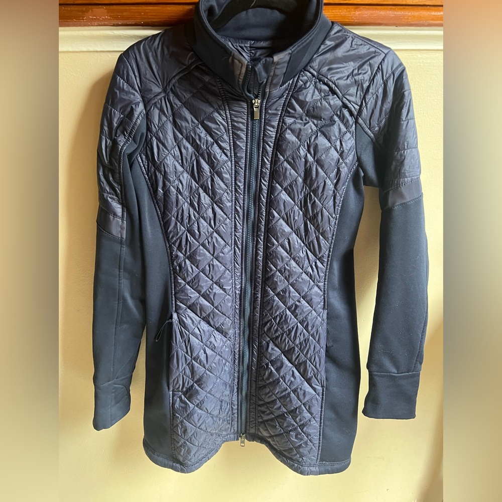 Athleta Rock Springs Cya Quilted Longline Puffer Full Zip Navy Blue Jacket